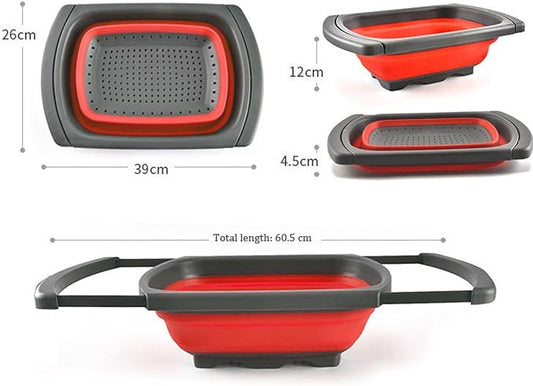 Collapsible Colander Set,Premium Food Grade Silicone Folding Strainers with Handles Space Saving Colanders for Draining Pasta,Vegetables & Fruits,Ideal for Kitchen & Travel (1pc(Red))