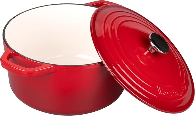 VORRINGARD Enameled Cast Iron Dutch Oven Pot with Lid, for Bread Baking, Round Bread Oven- include Sourdough Bread Baking Supplies Set, 6QT, Red