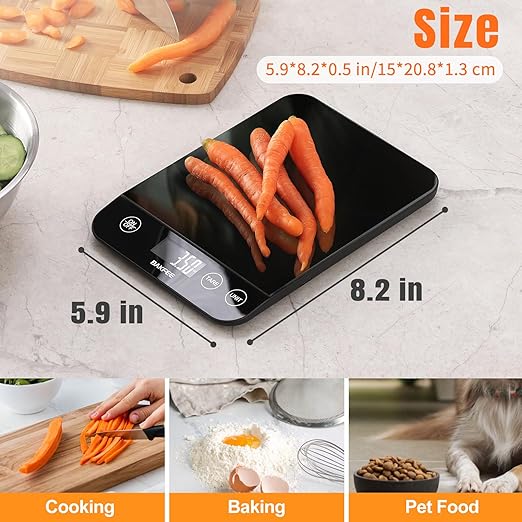 Food Scale, 33lb Rechargeable Kitchen Scale with Tempered Glass, Grams and Ounces, USB Charging, 1g High Accuracy for Baking, Cooking & Food Prep, BK807