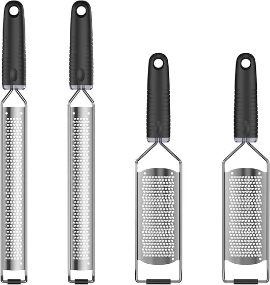 4 PCS Lemon Zester Grater, Stainless Steel Cheese Grater, Rectangle Peel Scraper, Kitchen Tool for Zesting Citrus Fruits & Finely Grating Parmesan Cheese, Garlic, Ginger, Coconut, Nutmeg