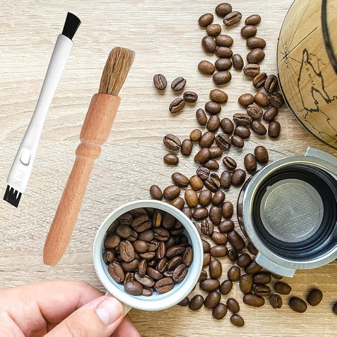 DXary 8 Pieces Coffee Brush Set Professional Espresso Brush Kit Include Wooden Coffee Grinder Machine Cleaning Brush and Nylon Espresso Brush for Coffee Machine Group Head (8)