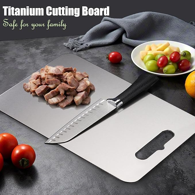 GYBETIN Titanium Cutting Board - Upgraded Thickened (0.08 in) Non-Deforming 100% Pure Titanium Cutting Boards with Non-Slip Pad, Food-Grade Double-Sided Chopping Board for Kitchen and Camping (Medium)