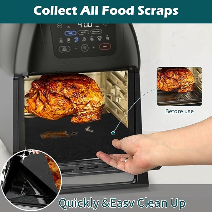 GWYSY Oven Liners for Bottom of Oven, 9.4"x8.7" Reusable Non-Stick Heat Resistant Baking Mat Teflon Sheets for Chefman 10QT Multifunctional Digital Air Fryer, 4 Pack