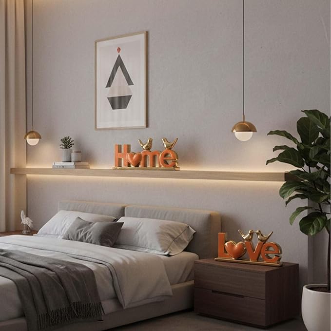 Love Sign Decor,Gold Room Decor Aesthetic, Knick Knack Shelf,Bird Decor, Boho Bookshelf,Abstract Statue,for Living Room,Bedroom, Contemporary Tv Stand Set of 2 (2, Gold Orange)