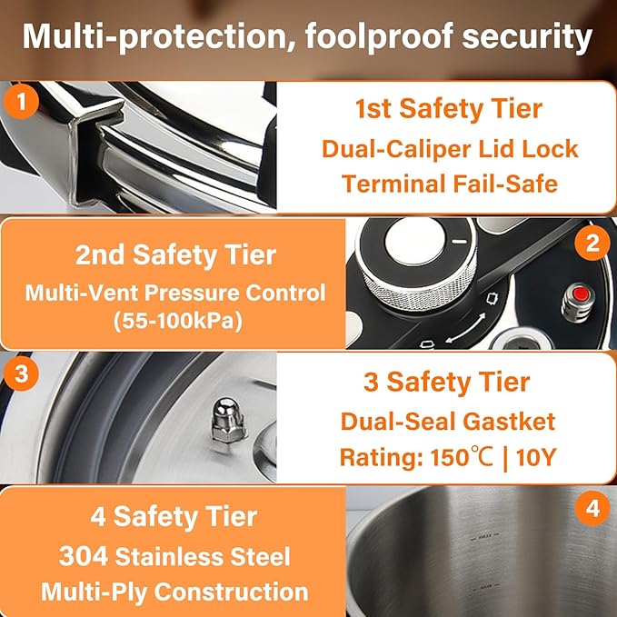 7.4QT Stainless Steel Pressure Cooker, Olla de presion, Cooking Pressure Cooker, Compatible with Induction and Gas Stovetops, Dishwasher Safe, One-Hand Opening Design (7.4QT)