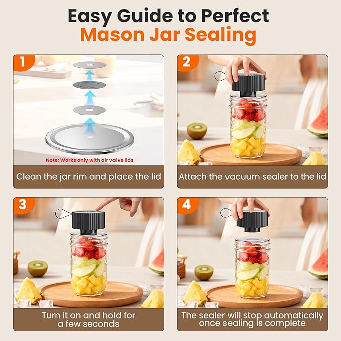 Electric Mason Jar Vacuum Sealer, Upgraded 3-in-1 Jar Vacuum Sealer Kit for Mason Jars, Canning, Containers, Bags, Ideal for ‌Home Cooks, DIY Enthusiasts