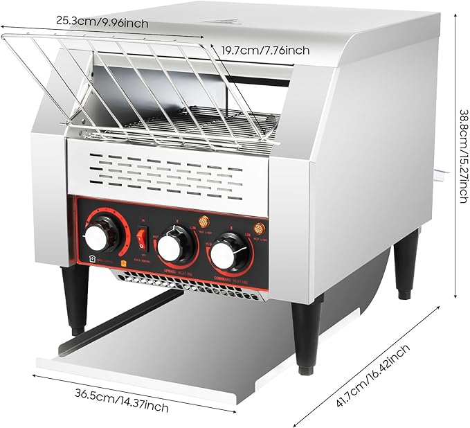 300 Slices/Hour Electric Conveyor Toaster, 2200W Stainless Steel Electric Oven with Dual Heating Tube 7-Speed Adjustments, Commercial Conveyor Toaster for Kosher, Buns and Sandwiches