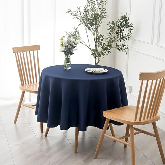 maxmill Round Textured Tablecloth Spill-Proof Wrinkle Free Soft Jacquard Table Cloth for Circular Table Cover, for Dining Room Buffet Banquet Parties Holiday Dinner, 70 Inch Navy Blue