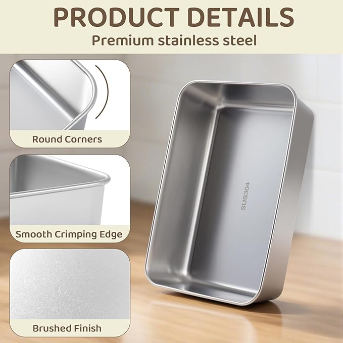 FDKYOEK 8 Pack Large Stainless Steel Loaf Pans, 8.5x5.5 Inch Stainless Steel Bread Pans, Rectangular Metal Baking Tins for Homemade Bread, Toast, Cake, Meatloaf, Oven Safe