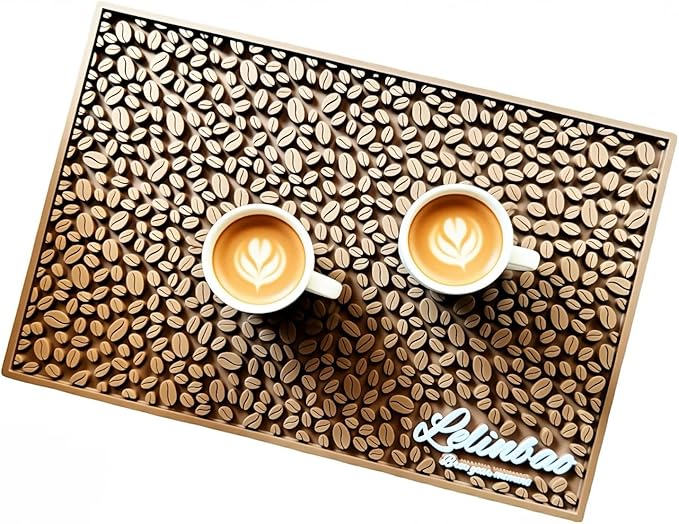 Lelinbao Bar Mats for Countertops, Heavy Duty Rubber Mat, 3D Coffee Bean Coffee Bar Mat, Dish Drying Mat for Kitchen, Restaurant, Coffee Bar Essentials, Non-Slip Drip Tray Mat(Coffee,18"x12")