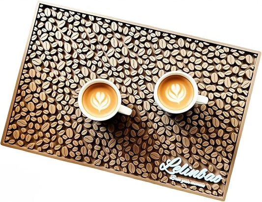 Lelinbao Bar Mats for Countertops, Heavy Duty Rubber Mat, 3D Coffee Bean Coffee Bar Mat, Dish Drying Mat for Kitchen, Restaurant, Coffee Bar Essentials, Non-Slip Drip Tray Mat(Coffee,18"x12")
