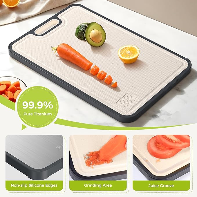 Titanium Cutting Board for Kitchen, Cutting Board Double Sided Food Grade, Pure Titanium/PP, Easy to Clean Large Size 15"×10.3"