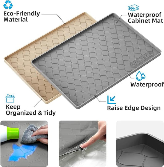 Silicone Under Sink Mat 34" x 22", kitchen Essentials and Gadgets, Shelf liner and Cabinet Protector, Home Organizers and Storage, Waterproof Bathroom Tray