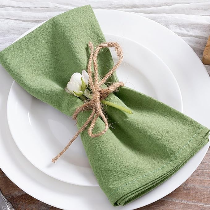 MLMC 8 Pack Sage Green Cloth Napkins Rustic Washable Cotton Linen Napkins Set of 8 17"x17" Reusable Dinner Napkins Cloth for Spring Easter Wedding Bridal Shower Party Table Decor