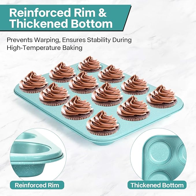 Spmarkt 2-Pack Blue 12-Cup Non-Stick Muffin Pan | Healthy Baking | Easy Cleaning Muffin Tin | Durable & Versatile Muffin Cup | Perfect for Mini Cupcakes (Blue)