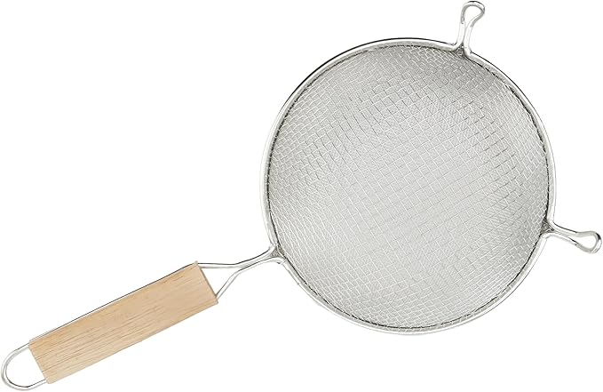 Winco Strainer, 6.25-Inch Diameter, Fine Double Mesh, Medium, Tin, Tan