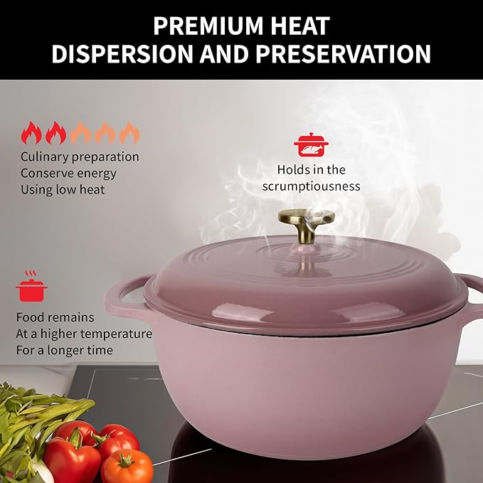 Fijxzct Premium Enameled Cast Iron Dutch Oven for Bread Baking | Non-Stick 5.5QT Oval Bread Oven with Lid | Perfect for Sourdough, Loaf, and Artisan Baking (Round Pink, 5.5 QT)