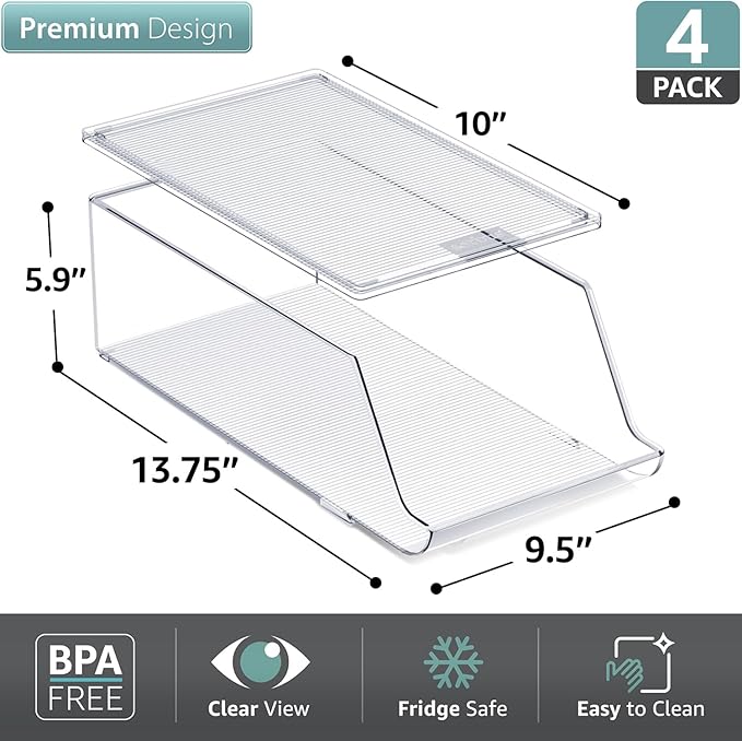 Sorbus Bottle Organizer for Fridge with Lid – Holds 9 Bottles – Stackable Drink Organizer for Refrigerator, Pantry, or Countertop – Clear BPA-Free Plastic Bottle Storage Holder (4 Pack)