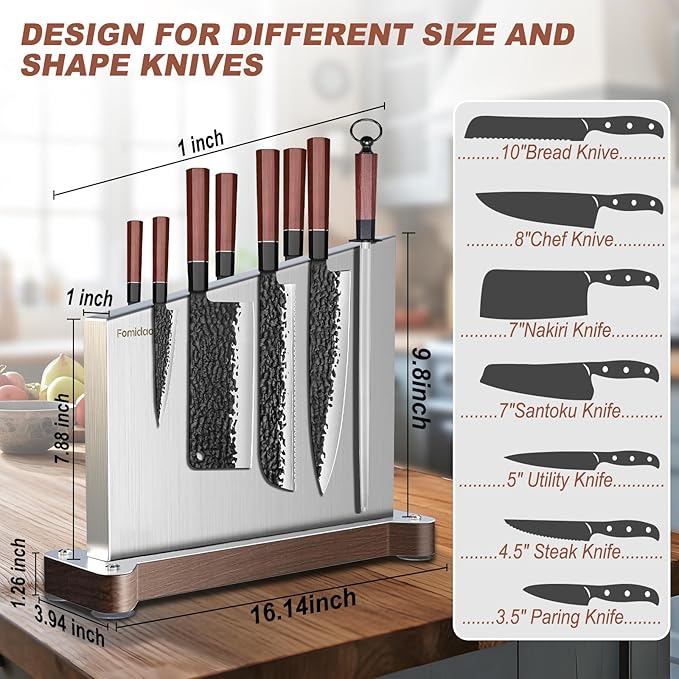 Magnetic Knife Holder Stand,Large Double Sided Magnetic Knife Block WIthout Knives Stainless Steel Magnet Kitchen Knife Holder Strong Magnetic Knife Rack Storage With Three Magnet Strip