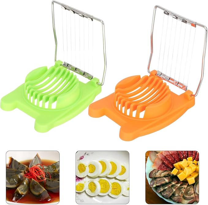DOITOOL Creative Egg Slicer and Fruit Cutter Set, 4pcs Handheld Food Slicer for Home Kitchen, Sturdy Plastic Green and Orange Handles, Convenient DIY Cooking Tool for Egg and Fruit