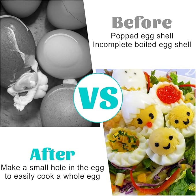 Egg Piercer with Retractable Pin, Stainless Steel Egg Poker for Hard Boiled Eggs, Great Eggshell Peeler Tool to Get Good Hard Boiled Eggs, Egg Piercer Hole Seperater for Quick Peel Anti-Burst