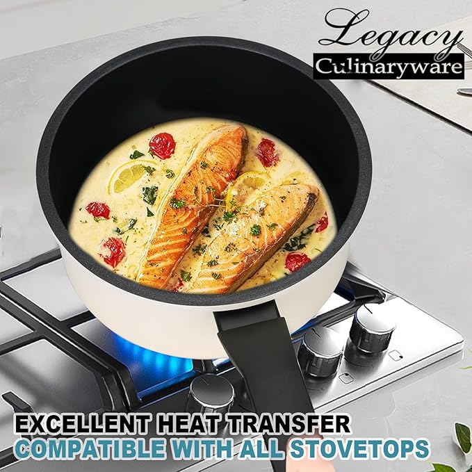 Legacy Culinaryware Nonstick Sauce Pan with Lid,1.5Qt & 2Qt Set, PFOA Free,Kitchen Pots Induction Pot,Cream