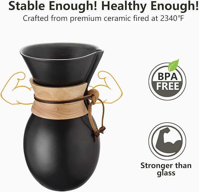GAIAKALLON Ceramic Pour Over Coffee Maker with 20 pcs Paper Filter, 8-Cup, 34oz, Pour Over Coffee Dripper