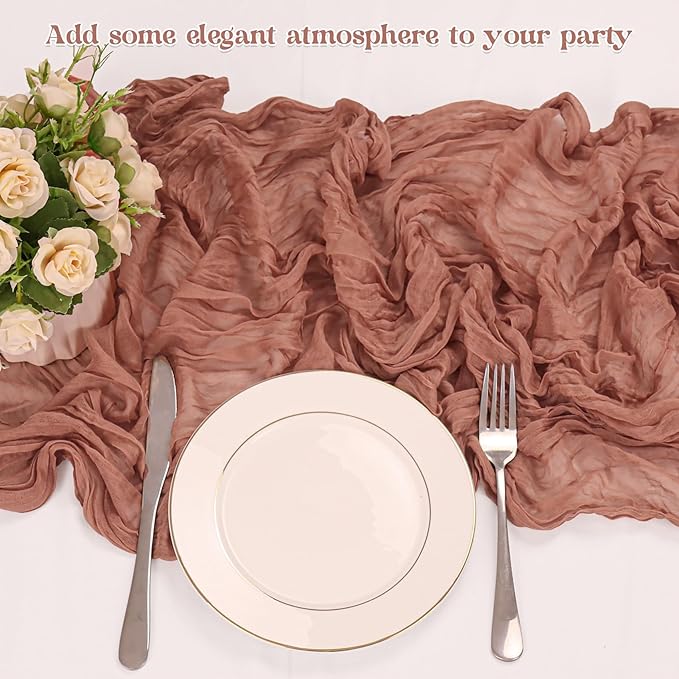 10 Pack Dusty Blush Cheesecloth Table Runner 6FT Boho Gauze Fabric Table Runner Vintage Rustic Sheer Runners for Wedding Party Bridal Baby Shower Long Table Decorations