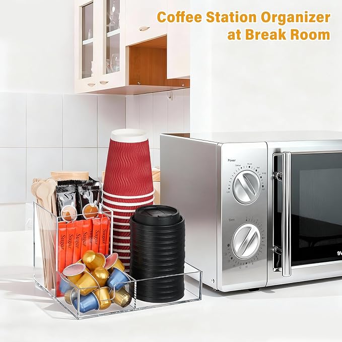 Coffee Cup Holder for Countertop, Clear Acrylic Coffee Bar Accessories and Organizer, Coffee Station Organizer for Cup Lid Stirrers Pod