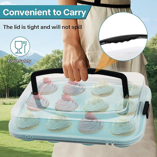 Spmarkt Blue 12-Cup Muffin Pan with Lid, 2-Pack Metal Cupcake Pan with Handle, Portable Blue Muffin Pans Nonstick 12 with Cover Ideal for Easy Carrying, Holiday, Party and Travel