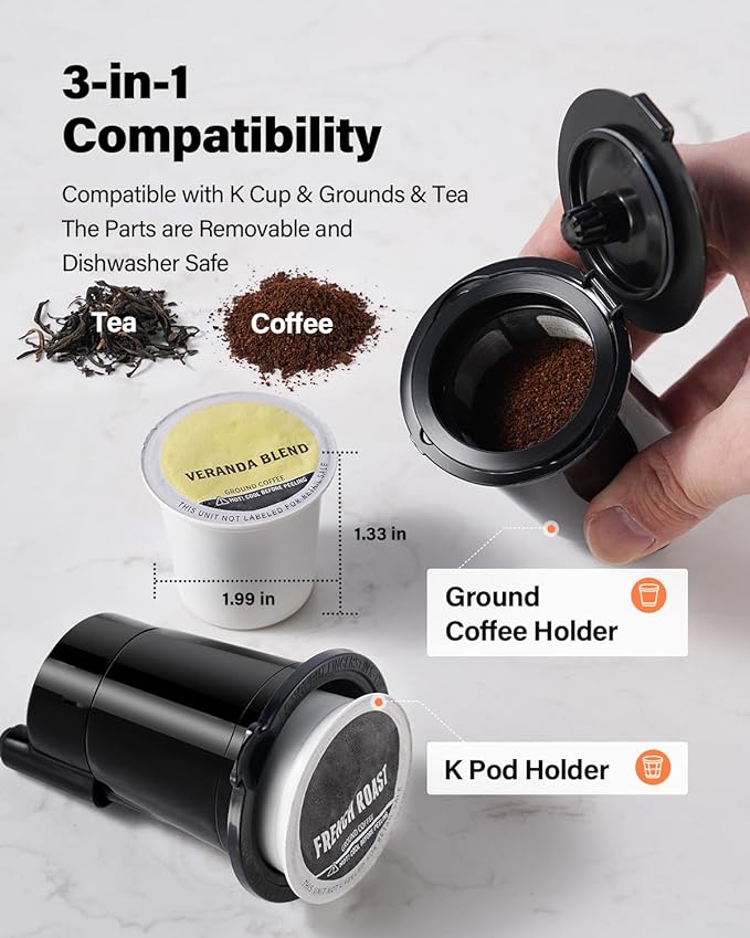 TWOMEOW K Cup Coffee Maker With Bold Setting, Single Serve Hot & Iced Coffee Maker for K-Cup and Grounds, 52oz Removable Reservoir, 6 to14oz Brew Sizes, Pod Coffee Machine With Reusable Filter, Gray