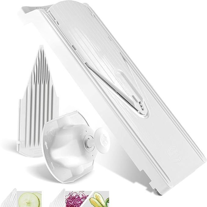 Mandoline Food Slicer Börner V3 (Basic Set) by Reston Lloyd • V-Slicer with Food Holder • Made in Germany • Fruit & Vegetable Chopper • Multiple Settings • Color: White