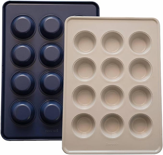 StarPack ‘Bakers Gonna Bake’ 12-Hole Stainless Steel Muffin Pan - High Performance Nonstick, Heavy-Duty Cupcake Pans for Baking - Versatile Cupcake Pan with Up to 450°F Heat-Resistance