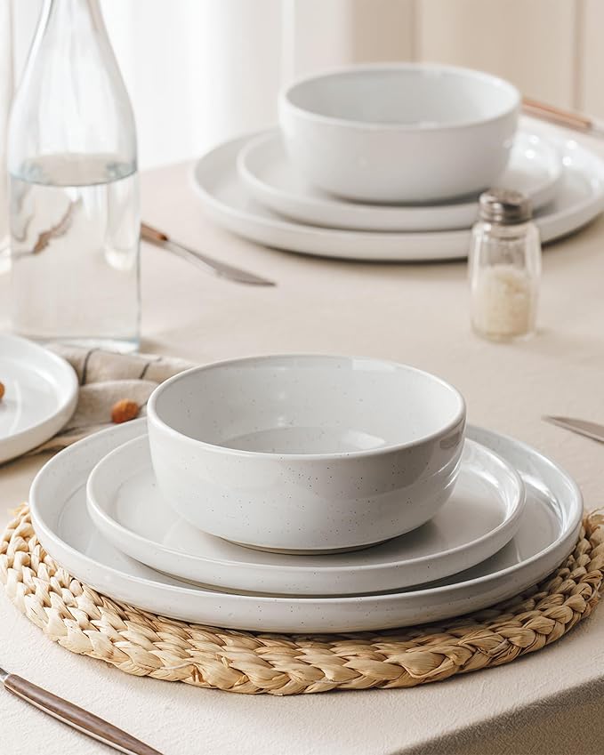 Famiware Milkyway Plates and Bowls Set, 12 Pieces Dinnerware Sets, Dishes Set for 4, White