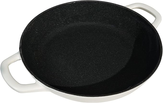Flavehc Braiser Enameled Cast Iron Braiser 2.25 qt Braiser Pan with Lid White Shallow Cast Iron Casserole Braiser Pan with Handels