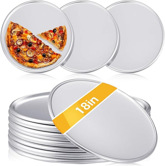 Rtteri 12 Pcs Pizza Pan Bulk Restaurant Aluminum Pizza Pan Set Round Pie Cake Plate Rust Free Cake Tray for Oven Baking Home Kitchen Restaurant Easy Clean (18 Inch)