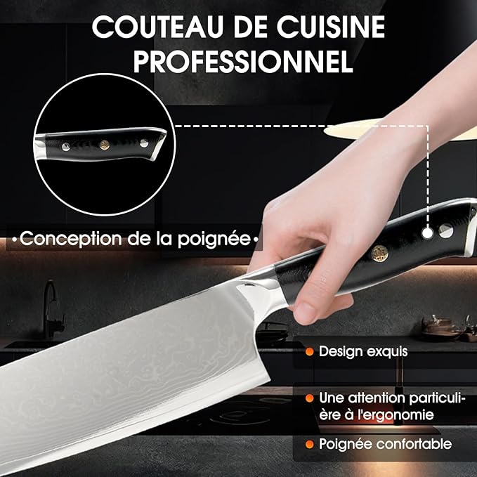 Premium Damascus Kitchen Knife Set - High Carbon Stainless Steel Cooking Knives for Home and Kitchen, Professional Chef Knife Kitchen Set with Ergonomic Handles, Perfect for Slicing, Chopping & Dicing