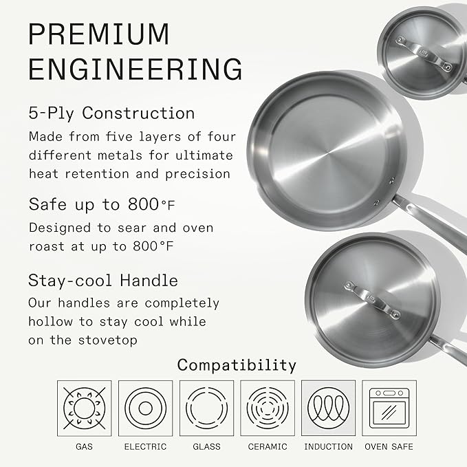 Made In Cookware - Stainless Steel Small Spaces Set - 5 Ply Clad - Includes Stainless Steel Frying Pan, Saucepan and Saucier with Lid - Professional Cookware - Crafted in Italy