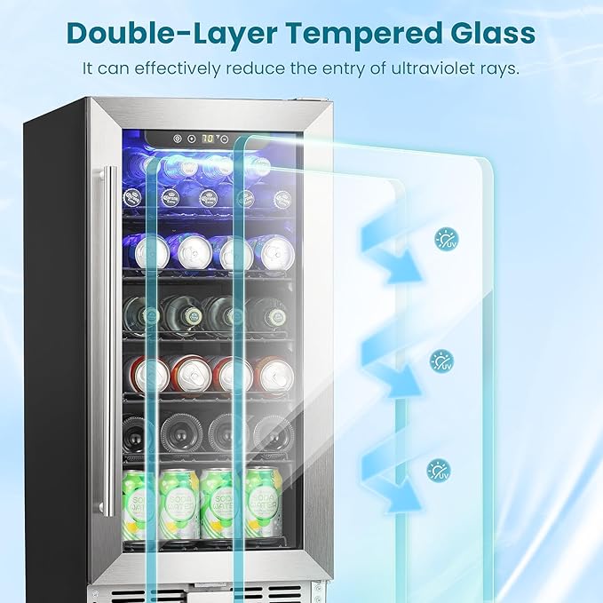 Antarctic Star 115 Can Beverage Refrigerator Cooler, 2.9 Cu.Ft Mini Fridge with Safety Lock, Beverage Cooler with Glass Door/LED Light/Adjustable Removable Shelves for Home/Office/Bar(Stainless Steel)