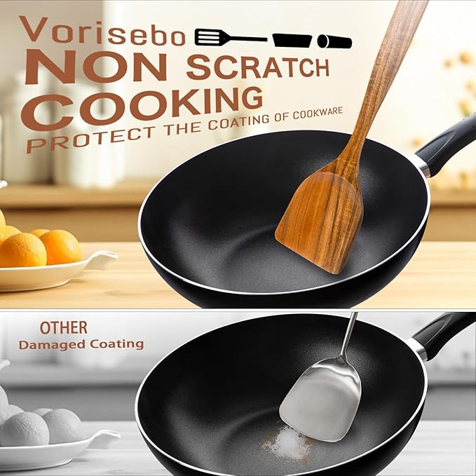 7 Piece Wooden Spoons for Cooking, Natural Teak Wooden Utensils Set, Handmade Wood Kitchen Utensil Set with Hooks, Durable Nonstick, Comfort Grip, Heat Resistant Wood Cookware Tool