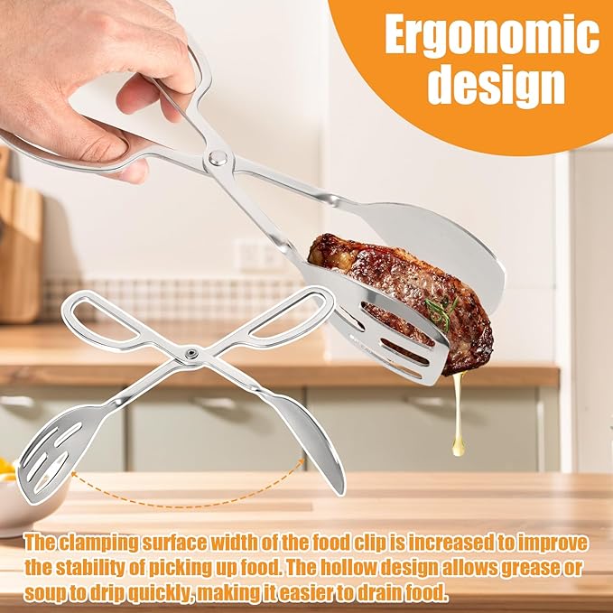 8 Pack Food Serving Salad Tongs, Stainless Steel Salad Tongs with Scissor Handles, Thickening Scissor Tongs for Cooking, Baking, BBQ, Restaurants and Home Kitchen