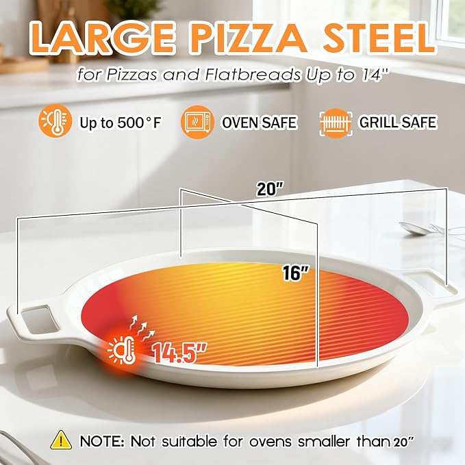 Ceramic Nonstick Pizza Pan, 3-Layer Hybrid Pizza Steel with Aluminum Core, Better Thermal Conductivity than Stone, Food-grade Non-stick Oven Baking Pan, PTFE & PFAS Free, Safe Up to 500°F