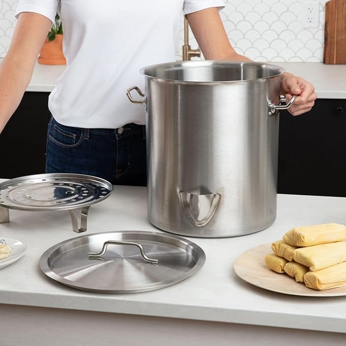 GasOne Stainless Steel Steamer – 40qt Steamer Pot for Cooking with Water Fill Spout, Rack, Divider – Steam Pot for Tamales and Crab Boil – Induction Ready