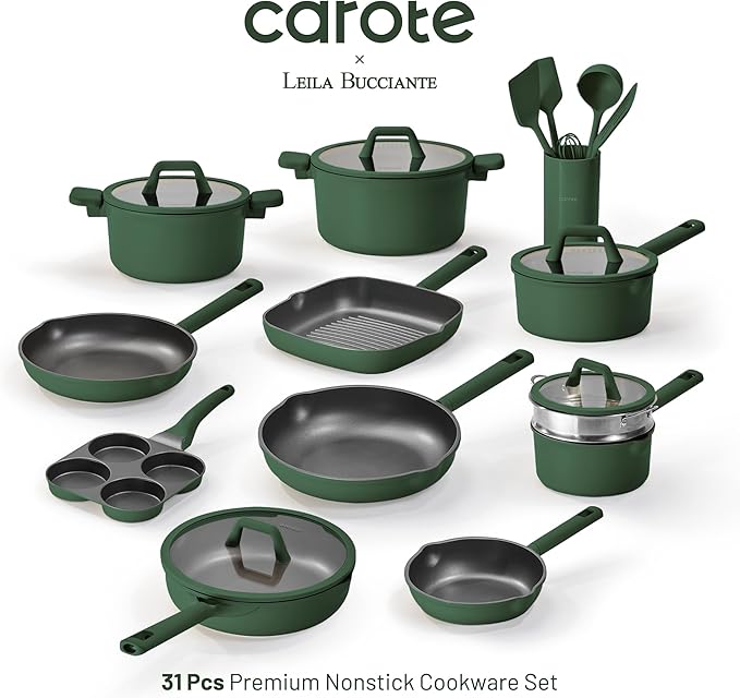 CAROTE 31PCS Pots and Pans Set, Nonstick Cookware Set Kitchen Non Stick Induction Titanium Cookware Non-toxic Granite Cooking set