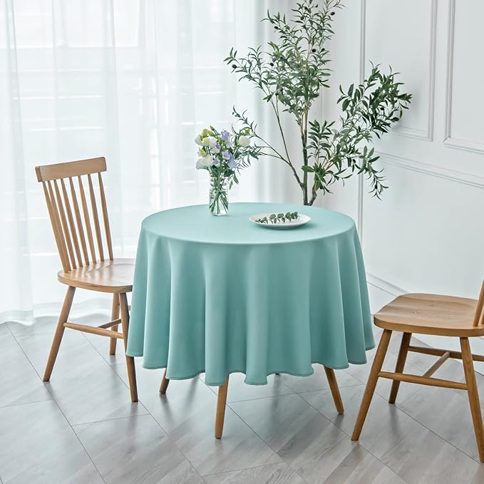 maxmill Round Textured Tablecloth Spill-Proof Wrinkle Free Soft Jacquard Table Cloth for Round Table Cover, for Dining Room Buffet Banquet Parties Holiday Dinner, 70 Inch, Turquoise
