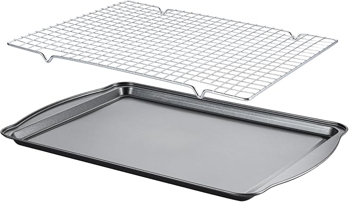 Gymdin Baking Sheet with Cooling Rack - 17" x 11" x 0.5" Carbon Steel Cookie Sheet for Baking [1 Sheet + 1 Rack], Nonstick Baking Pan, Perfect for Baking, Roasting, and More