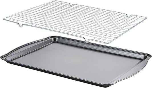 Gymdin Baking Sheet with Cooling Rack - 17" x 11" x 0.5" Carbon Steel Cookie Sheet for Baking [1 Sheet + 1 Rack], Nonstick Baking Pan, Perfect for Baking, Roasting, and More