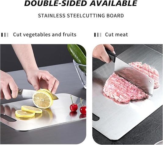 Titanium Cutting Boards for Kitchen 304 Stainless Steel Cutting Board，Metal Chopping Boards Perfect for Various Cooking Tasks Double-Sided Use（15x11in）
