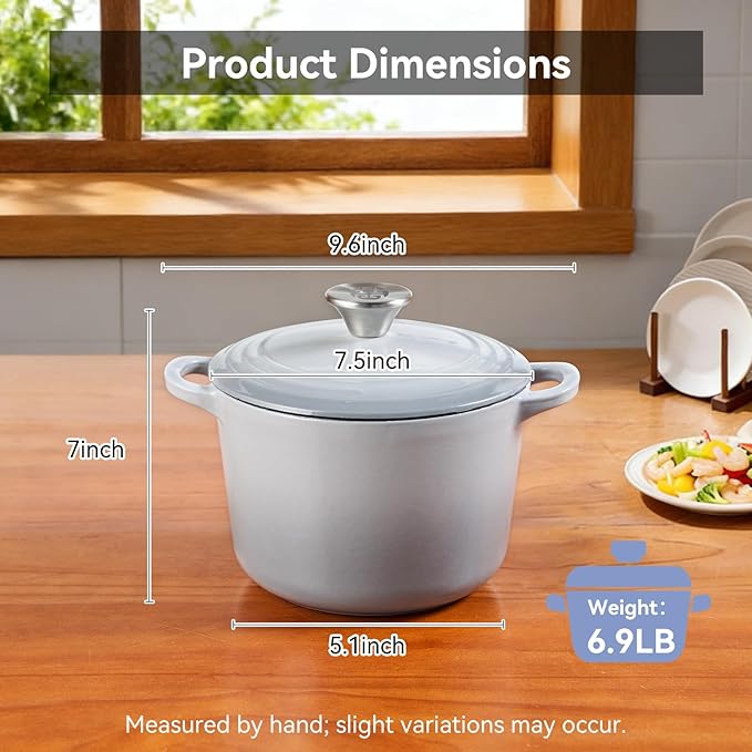 WANGYUANJI 2.8 Quart Enameled Cast Iron Dutch Oven with Lid, 7.5-Inch Heavy-Duty Casserole & Braiser, Oven Safe to 500°F, Stainless Steel Knob, Gradient Gray, All Cooktops Compatible