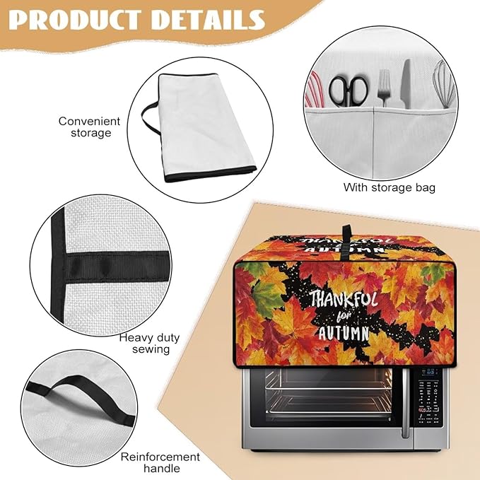 Doojoayie Small Appliance Covers Thankful Autumn Toaster Cover 4 Slice Kitchen Appliance Protector 18.5"x14.5"x 9" Compatible with Toaster Machine